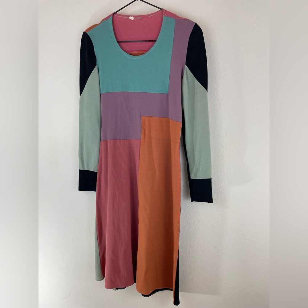 Retro inspired color block dress womens small